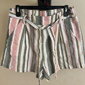 Ci Sono High Waist Striped Shorts - Pink, Green, White